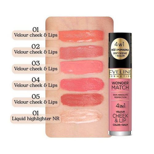 Eveline Wonder Match 4 In 1 Velour Cheek & Lip 01