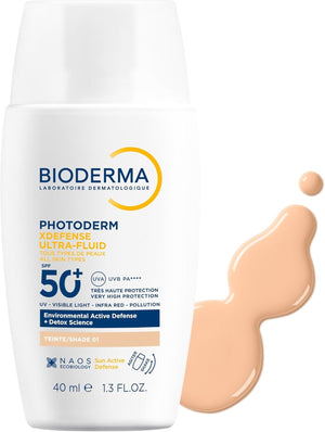 BIODERMA Photoderm Xdefense Ultra-Fluid SPF 50+ Detox Sunscreen & Makeup Base, Shade 01 - 40ml