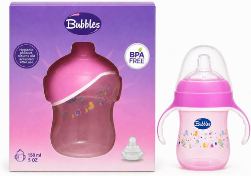 Bubbles Silicone Kids Drinking Training Cup with Dual Handles - 150ml Rose