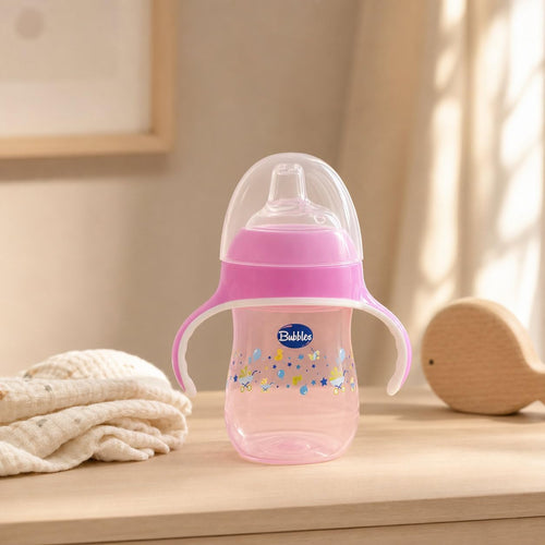 Bubbles Silicone Kids Drinking Training Cup with Dual Handles - 150ml Rose
