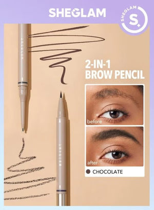 SHEGLAM Brow Crayon 2*1 Eyebrow Pencil Chocolate