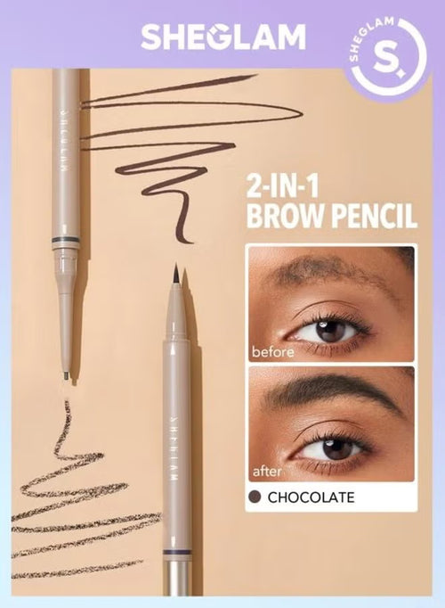 SHEGLAM Brow Crayon 2*1 Eyebrow Pencil Chocolate