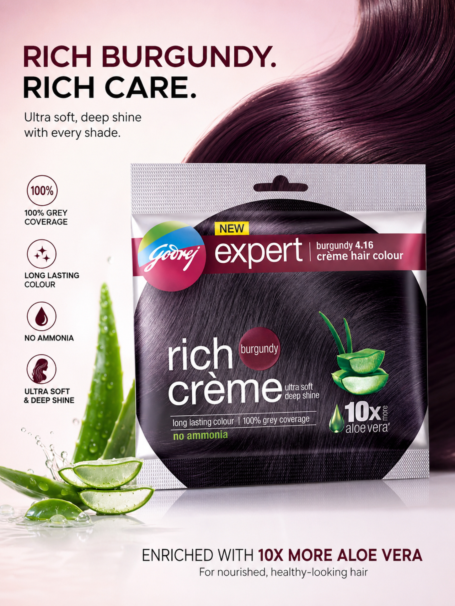 Godrej Expert Rich Cream Hair Color 20G & 20Ml, Burgundy)
