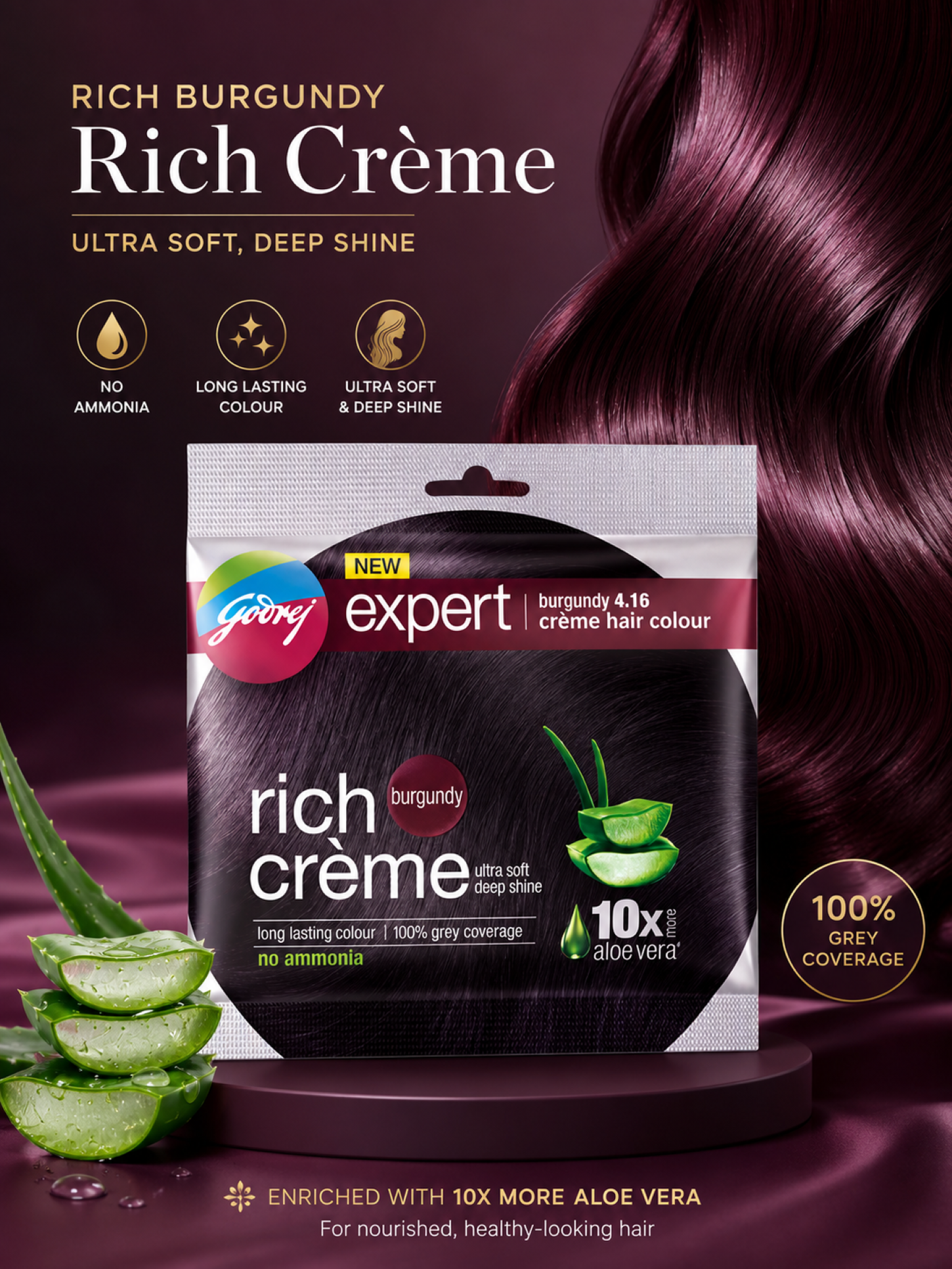 Godrej Expert Rich Cream Hair Color 20G & 20Ml, Burgundy)