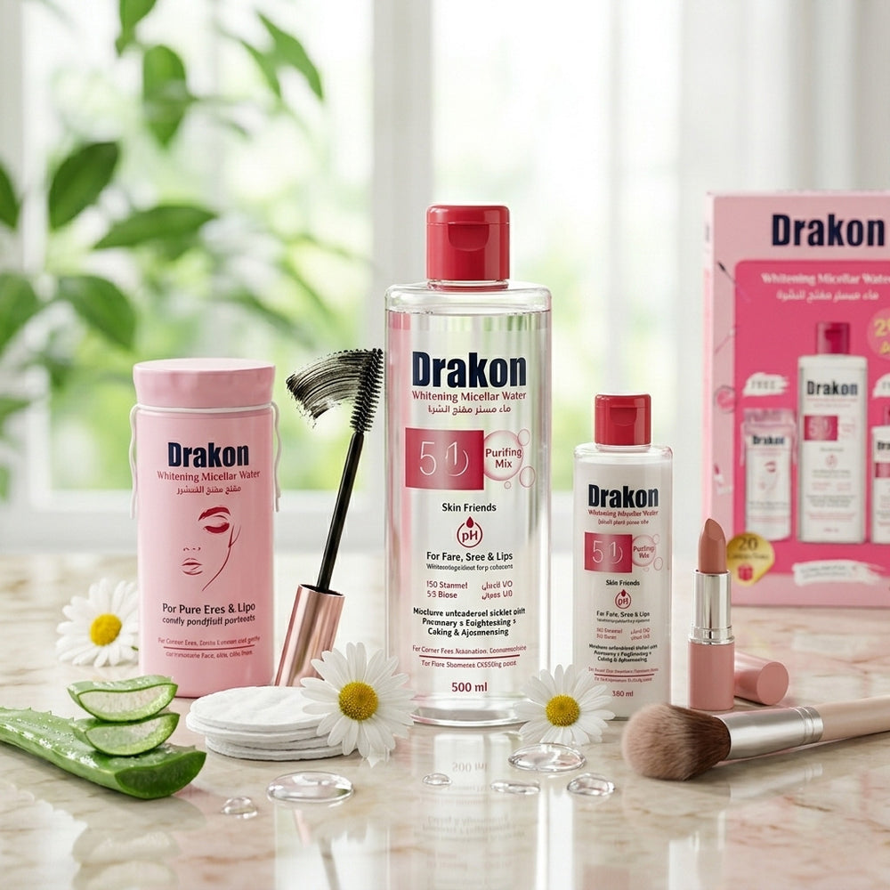 Drakon Whitening Micellar Water 500ML + gift 100ML +20 cotton makeup pads