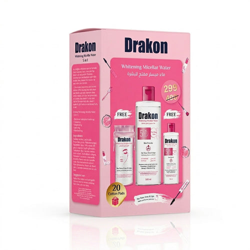 Drakon Whitening Micellar Water 500ML + gift 100ML +20 cotton makeup pads