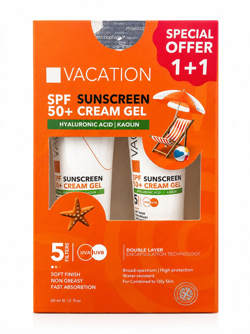 Vacation Sunscreen Cream Gel SPF 50+ 60 ml 1+1 Combo Pack