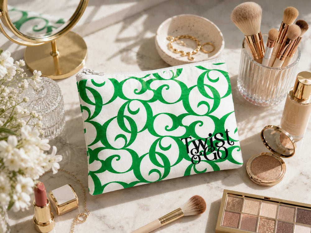 Twist & Go Clutch Bag for Hair Care Products – Cosmetic & Travel Pouch – Green