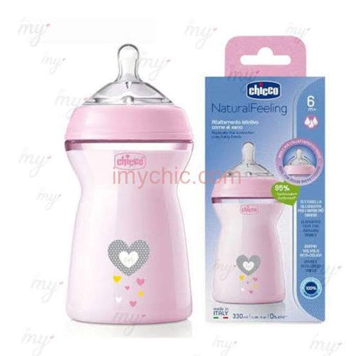 Chicco Natural Feeling  6M Baby Bottle Pink 330 Ml